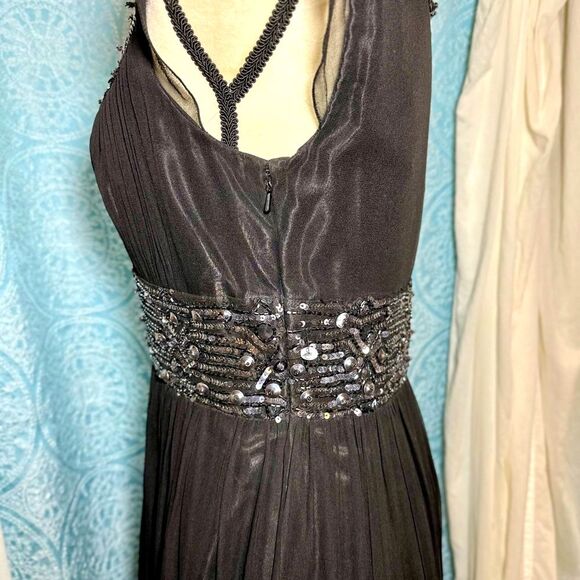 Adrianna Papell Beaded Sequin & Silk Midi Cocktail Evening Dress Size 4 - Picture 3 of 5